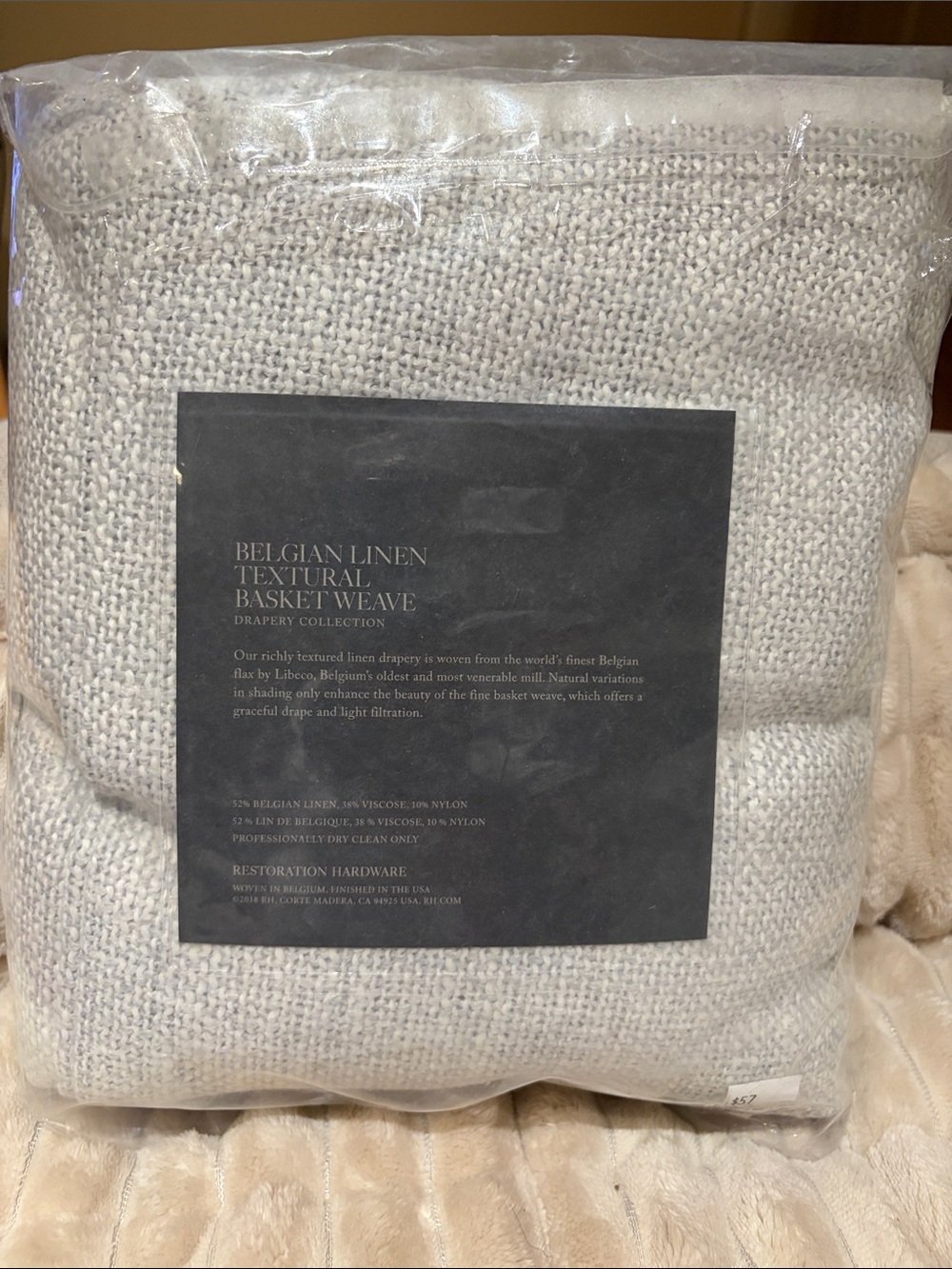 Restoration Hardware Belgian Linen Textured basket weave mesh rod pocket 50x96